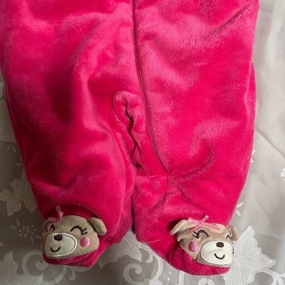 GIRL'S Size 0 To 3 Months One Piece Pink Plush Snow Suit W/ Little Ears Bunting - Picture 6 of 7